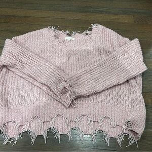 Ultra Flirt Pink V-Neck Frayed Sweater
